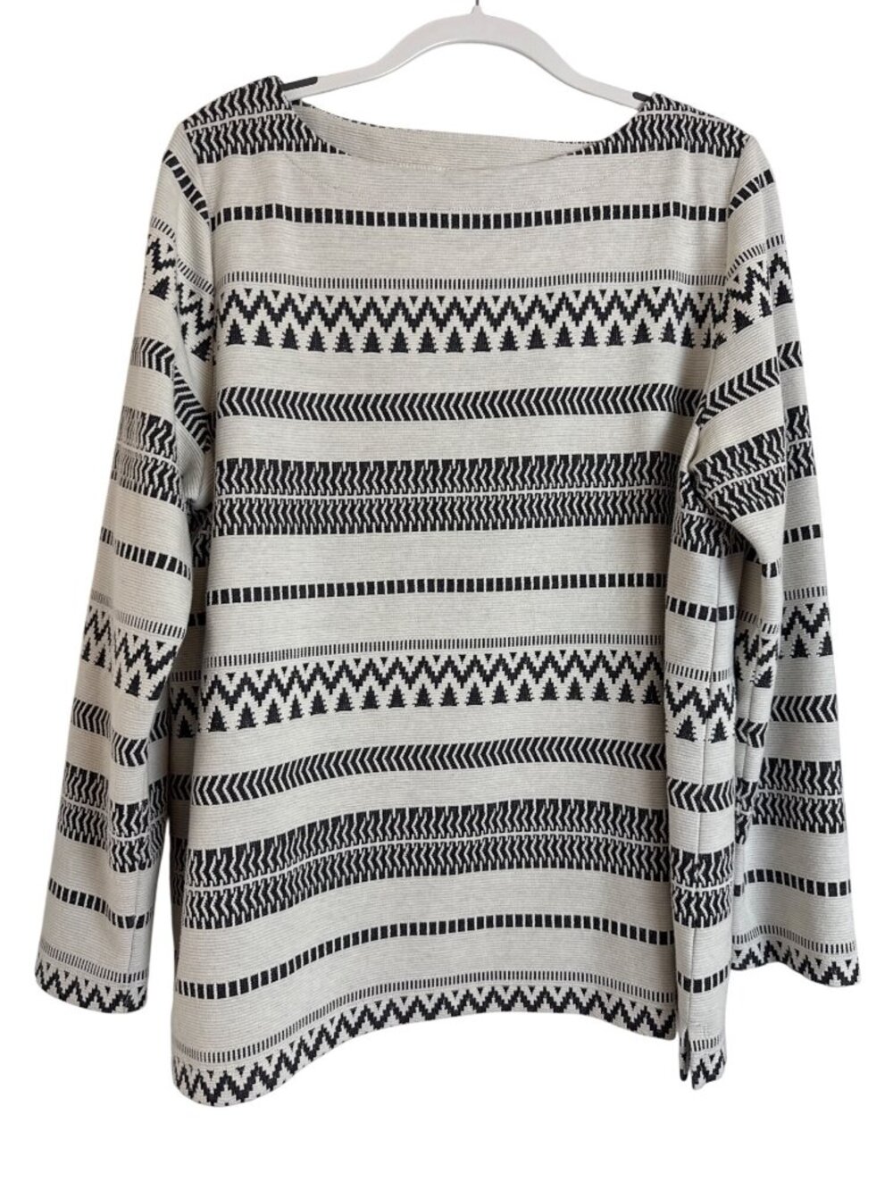 J. Jill Women's XL Black & White Geometric Aztec Tribal Long Sleeve Top